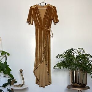 Elegant Gold Velvet High Low Dress